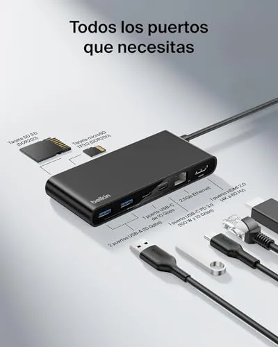 Belkin ▫️ Connect Hub USB-C de 8 portas, adaptador USB-C com vídeo em resolução 4K a 60 Hz, para Mac, Windows e Chromebook, Power Delivery de 100 W, transferências de 10 Gbps e Ethernet de 2,5 Gbps - Preto 3