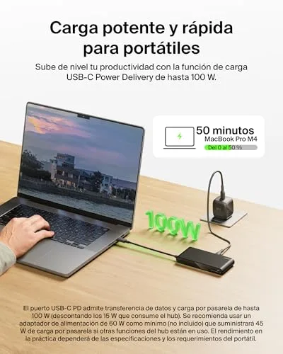 Belkin ▫️ Connect Hub USB-C de 8 portas, adaptador USB-C com vídeo em resolução 4K a 60 Hz, para Mac, Windows e Chromebook, Power Delivery de 100 W, transferências de 10 Gbps e Ethernet de 2,5 Gbps - Preto 4