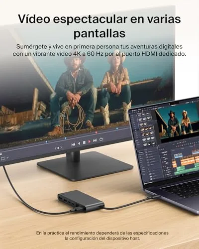 Belkin ▫️ Connect Hub USB-C de 8 portas, adaptador USB-C com vídeo em resolução 4K a 60 Hz, para Mac, Windows e Chromebook, Power Delivery de 100 W, transferências de 10 Gbps e Ethernet de 2,5 Gbps - Preto 5