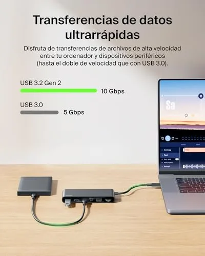 Belkin ▫️ Connect Hub USB-C de 8 portas, adaptador USB-C com vídeo em resolução 4K a 60 Hz, para Mac, Windows e Chromebook, Power Delivery de 100 W, transferências de 10 Gbps e Ethernet de 2,5 Gbps - Preto 6