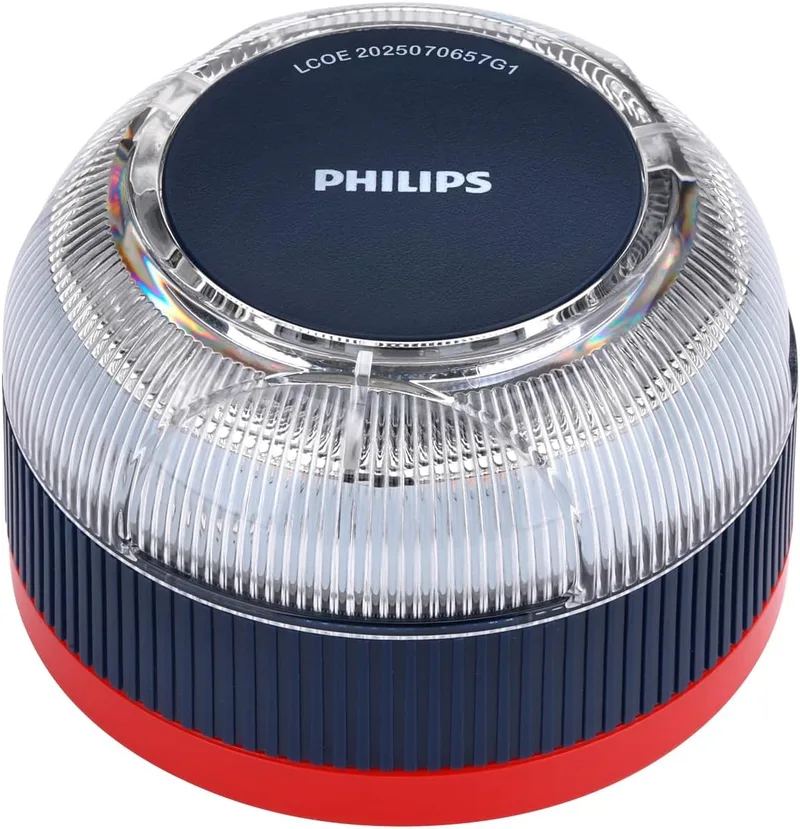 PHILIPS ▫️ Sinalizador de Emergência V16 com Geolocalização e Ligação DGT 3.0 – Homologado, Plano de Dados Incluído, Base Magnética, Alta Visibilidade a 1 km, Resistente à Chuva e ao Vento, Pilhas AA incluídas