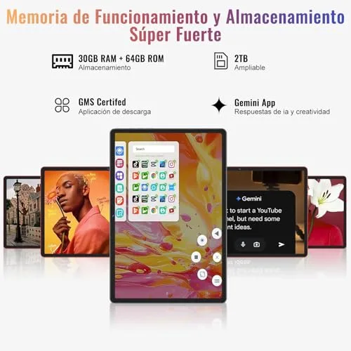 UJJ ▫️ Tablet Android 15 de 10 polegadas, 30 GB de RAM + 64 GB de ROM (2 TB/TF), Gemini AI, Octa-Core a 2,0 GHz, 1080×800 FHD IPS, Autonomia em modo de espera extra longa, 5G e Wi-Fi, Widevine L1, 5 MP + 13 MP, Face ID, GMS, Tablet com teclado, Prateado 4