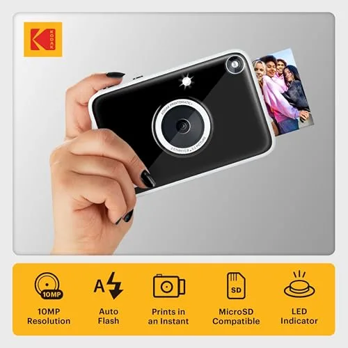 KODAK ▫️ Câmara digital instantânea Printomatic+ de 10 MP – Conjunto de oferta com capa, papel Zink 2x3” (20 folhas), álbum, autocolantes e marcadores – Preto 2