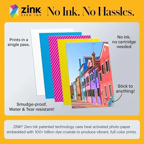 KODAK ▫️ Câmara digital instantânea Printomatic+ de 10 MP – Conjunto de oferta com capa, papel Zink 2x3” (20 folhas), álbum, autocolantes e marcadores – Preto 4