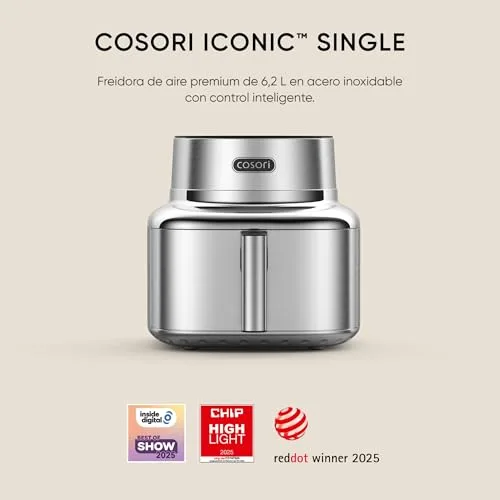 Cosori ▫️ Fritadeira de ar quente inteligente Iconic Single, 6,2 L, aço inoxidável 2
