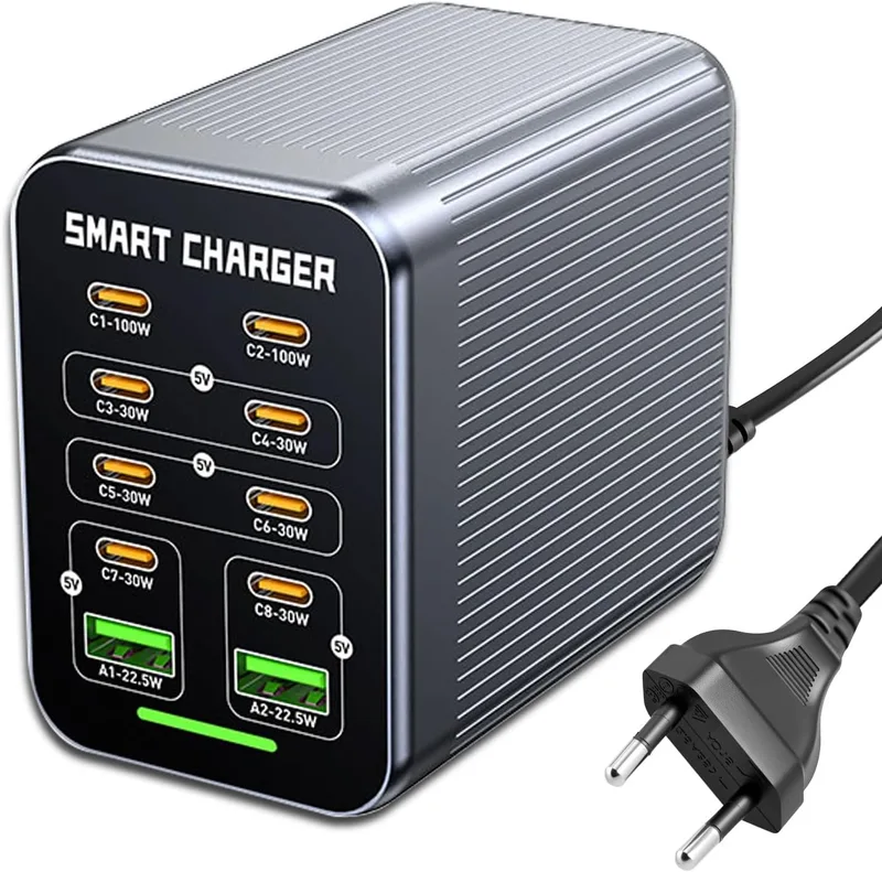 Puiseno ▫️ Carregador USB-C multiportas de 425 W, estação de carregamento rápido 10 em 1 com GaN para computador portátil, PD 140 W, 100 W/QC 20 W (8C + 2A), compatível com MacBook Pro/Air, iPhone, HP, Galaxy S25, etc.