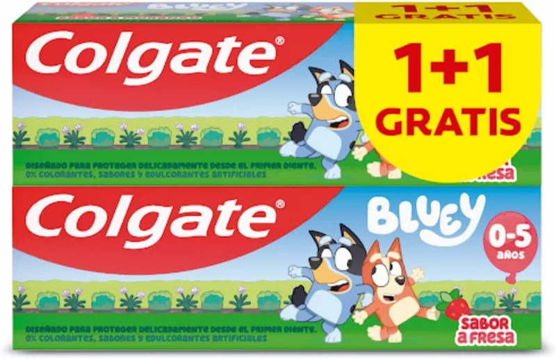 Colgate ▫️ Kids Bluey Pasta de Dentes com Sabor a Morango 0-5 anos Embalagem de 2 x 50 ml - Pasta de dentes infantil suave para dentes de leite - Pasta de dentes com flúor - 0% de corantes, aromatizantes e adoçantes artificiais