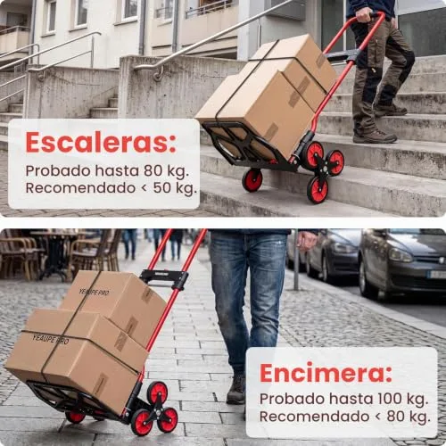YEAUPE PRO ▫️ Carrinho dobrável para subir escadas, 50 kg, vermelho 2