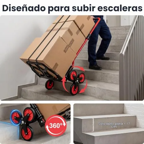 YEAUPE PRO ▫️ Carrinho dobrável para subir escadas, 50 kg, vermelho 3