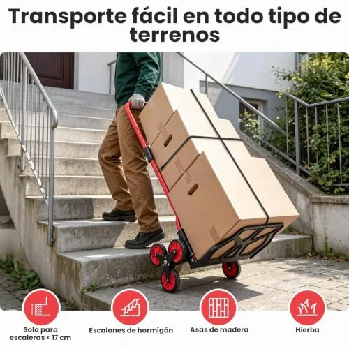 YEAUPE PRO ▫️ Carrinho dobrável para subir escadas, 50 kg, vermelho 4