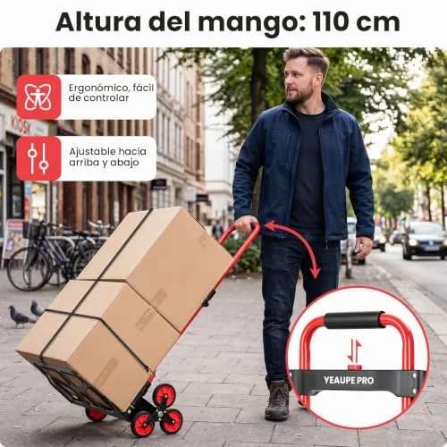 YEAUPE PRO ▫️ Carrinho dobrável para subir escadas, 50 kg, vermelho 5