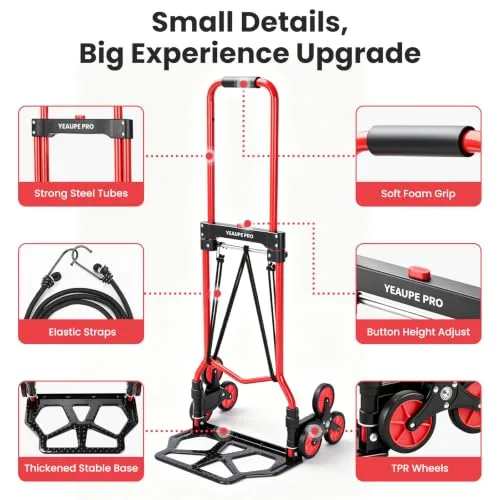 YEAUPE PRO ▫️ Carrinho dobrável para subir escadas, 50 kg, vermelho 6