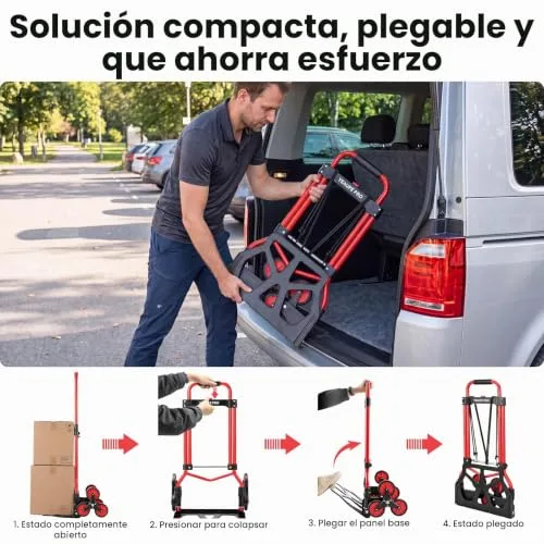 YEAUPE PRO ▫️ Carrinho dobrável para subir escadas, 50 kg, vermelho 7