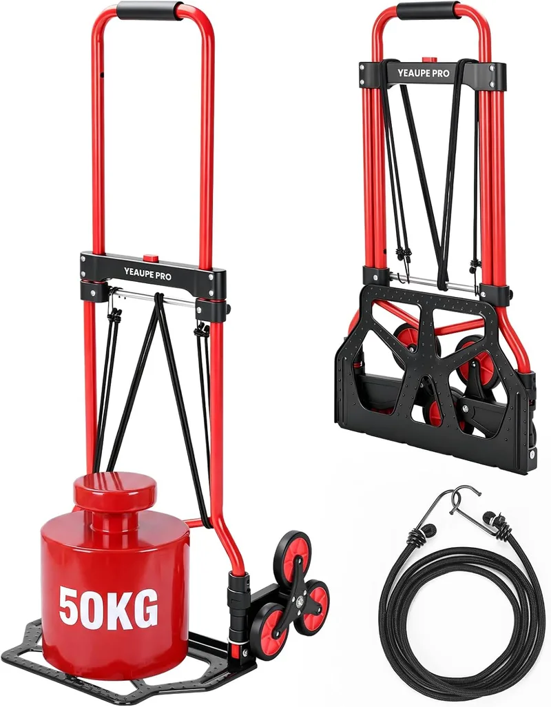 YEAUPE PRO ▫️ Carrinho dobrável para subir escadas, 50 kg, vermelho