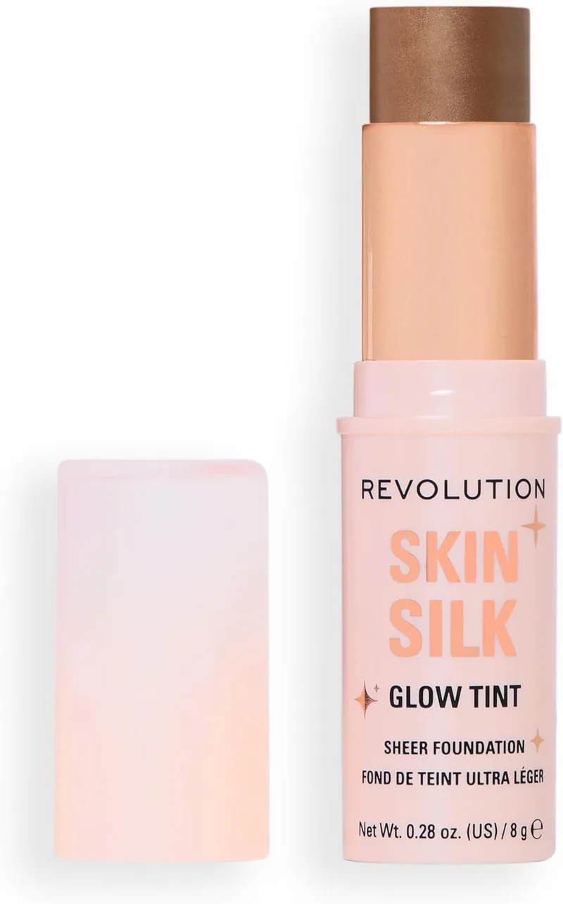 Revolution Beauty London ▫️ Revolution Skin Silk Glow Tint Barra de Base Leve – Pele Radiante, Disfarça Imperfeições e Suaviza Linhas Finas, Tom Dark Neutral Cool, 8 g