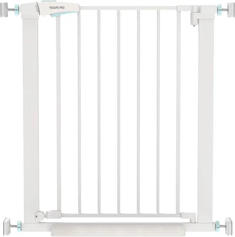 YEAUPE PRO ▫️ Escada com barreira de segurança para crianças, 74-78 CM, vedação de segurança para crianças sem parafusos, portão de segurança para bebés e cães, abertura com uma mão, bloqueio duplo, utilização no interior, branco