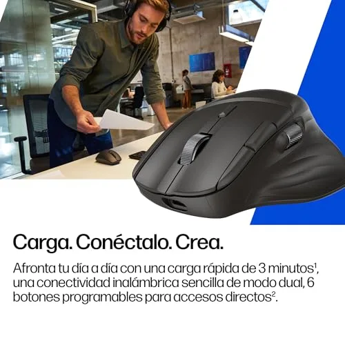 HP ▫️ Rato sem fios ergonómico 780M com deslocamento ultrarrápido, supercondensador recarregável, 6K dpi, Bluetooth, roda de deslocamento lateral, compatibilidade com vários dispositivos e compatível com Windows e Mac 5