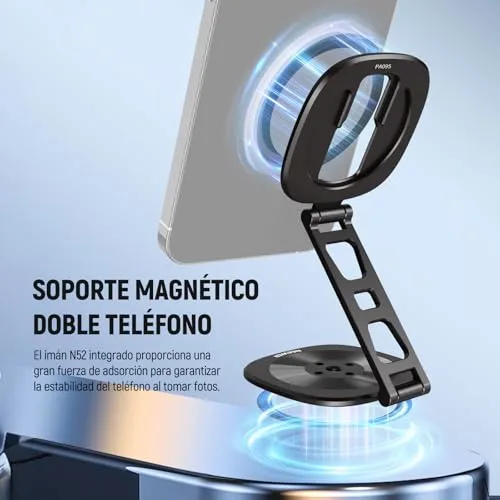 NEEWER ▫️ Suporte para telemóvel com anel magnético duplo, tripé dobrável fino com rosca de 1/4" e encaixe Coldshoe, compatível com MagSafe, iPhone, Samsung e Android para gravação de vídeo, PA095 2