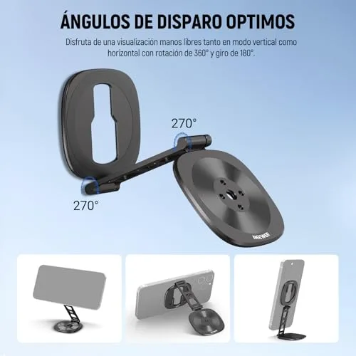 NEEWER ▫️ Suporte para telemóvel com anel magnético duplo, tripé dobrável fino com rosca de 1/4" e encaixe Coldshoe, compatível com MagSafe, iPhone, Samsung e Android para gravação de vídeo, PA095 3