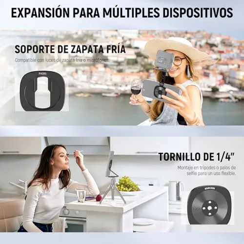 NEEWER ▫️ Suporte para telemóvel com anel magnético duplo, tripé dobrável fino com rosca de 1/4" e encaixe Coldshoe, compatível com MagSafe, iPhone, Samsung e Android para gravação de vídeo, PA095 6