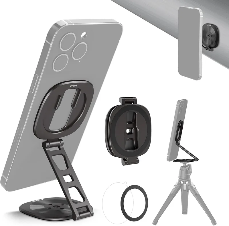 NEEWER ▫️ Suporte para telemóvel com anel magnético duplo, tripé dobrável fino com rosca de 1/4" e encaixe Coldshoe, compatível com MagSafe, iPhone, Samsung e Android para gravação de vídeo, PA095