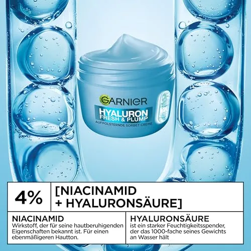 Garnier ▫️ Hyaluron Fresh & Plump Creme refrescante e rejuvenescedor – Cuidado facial com ácido hialurónico e 4% de niacinamida para uma pele mais espessa – Creme hidratante para uma tez mais suave e uniforme – 85 ml 3