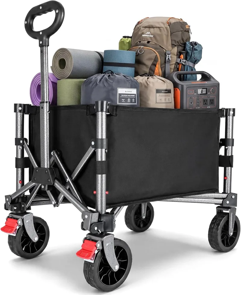 YEAUPE PRO ▫️ Carrinho de praia dobrável com rodas - 70L, 50 kg - Rodas amovíveis, pega ajustável, acesso lateral com fecho de correr e design compacto, ideal para o jardim, para fazer as malas e para a casa - Tinta preta
