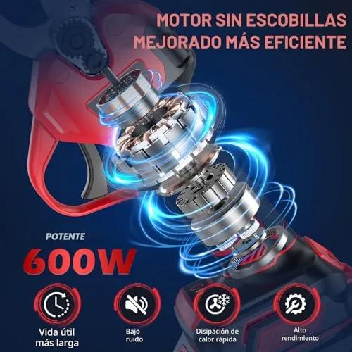 MHPRO ▫️ Tesouras de poda elétricas sem escovas, Tesouras de poda de 21 V com 2 baterias de 2000 mAh, ecrã LCD, tesouras de poda a bateria para jardinagem, árvores de fruto, vinhas e explorações agrícolas, vermelho 2
