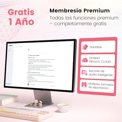 NEWYES ▫️ Gravador de voz IA com aplicação dedicada, transcrição e resumo, autonomia da bateria de 35 horas, 64 GB de memória para reuniões, conferências, chamadas, negócios e aulas (rosa) 3