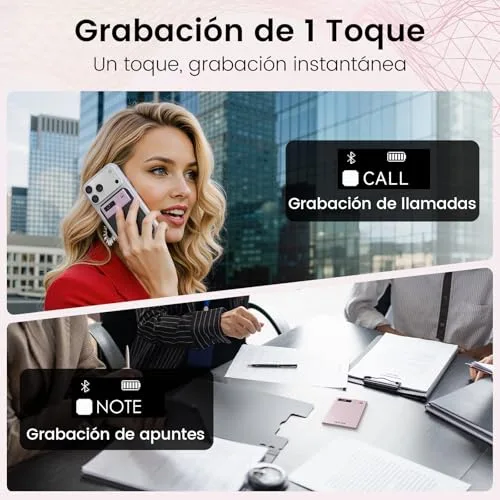 NEWYES ▫️ Gravador de voz IA com aplicação dedicada, transcrição e resumo, autonomia da bateria de 35 horas, 64 GB de memória para reuniões, conferências, chamadas, negócios e aulas (rosa) 4