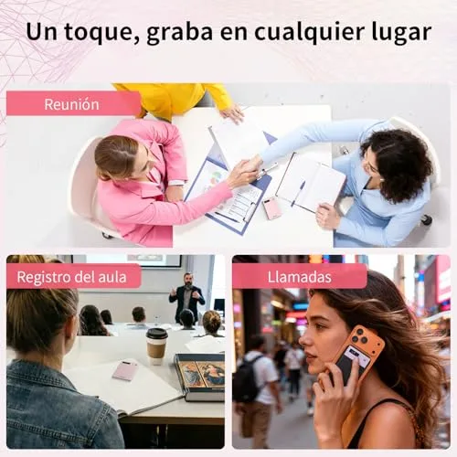 NEWYES ▫️ Gravador de voz IA com aplicação dedicada, transcrição e resumo, autonomia da bateria de 35 horas, 64 GB de memória para reuniões, conferências, chamadas, negócios e aulas (rosa) 5