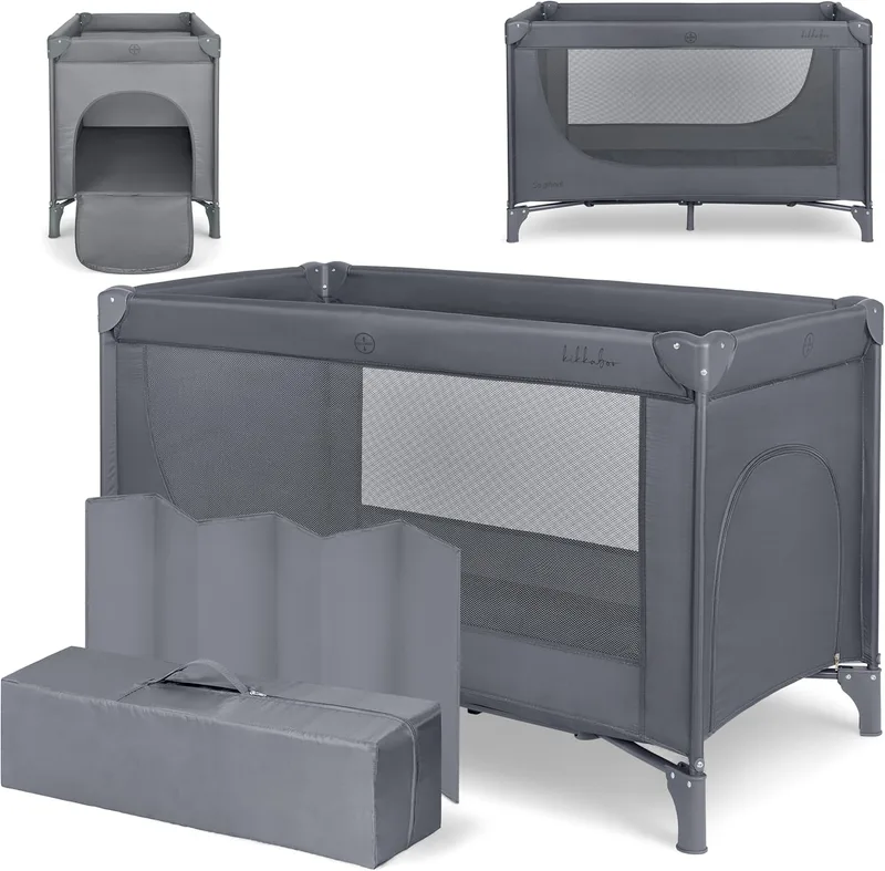 kikka boo ▫️ KikkaBoo Berço de Viagem SO Gifted 2026, Berço para Bebé 125 x 65 x 76 cm até 15 kg, Parque Dobrável com Saco de Transporte, Leve e Compacto, Cinzento