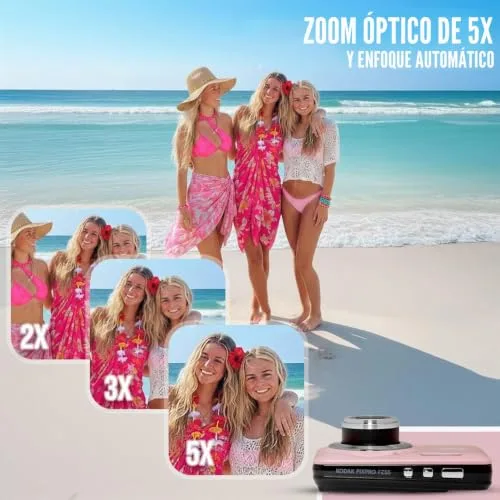 KODAK ▫️ Câmara PixPro Friendly Zoom FZ55 de 16 MP, Full HD 1080p (Rosa Pastel) 6