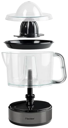 Bestron ▫️ Espremedor de citrinos 0,7 L, jarro removível, tampa transparente, dois cones para citrinos pequenos e grandes, motor com rotação bidirecional, 40 W, cor cinzento metálico escuro 5