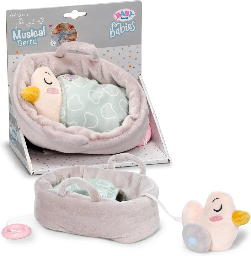 Baby born ▫️ for Babies Caixa de música Berta 18 cm, lavável | Berta de peluche no seu cesto, módulo musical removível, canção de embalar suave, lavável, desde o nascimento