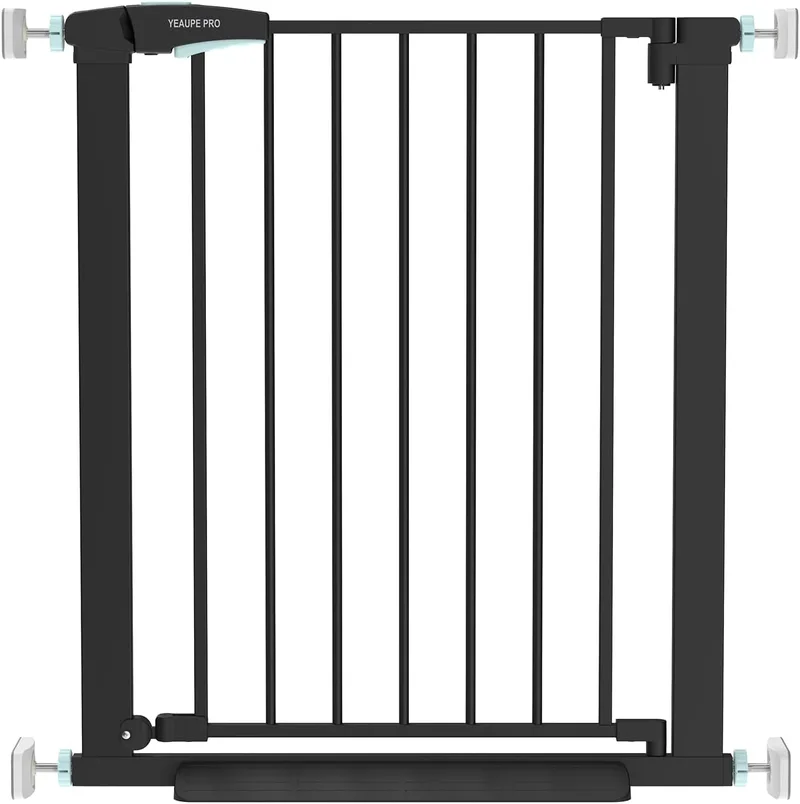 YEAUPE PRO ▫️ Barreira de Segurança para Crianças para Escadas, 74-78 CM, Barreira de Segurança Infantil sem Parafusos, Porta de Segurança para Bebés e Cães, Abertura com Uma Mão, Duplo Bloqueio, Utilização em Espaços Interiores, Preto