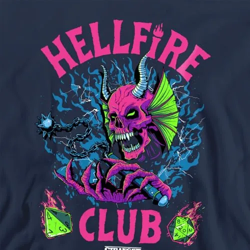 Stranger Things ▫️ Hellfire Neon Dice Camisola Unissexo, Azul-marinho Camisola Unissexo para Adulto 3