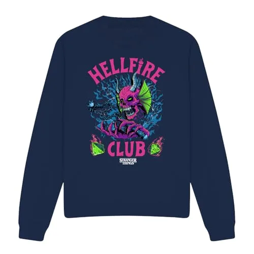 Stranger Things ▫️ Hellfire Neon Dice Camisola Unissexo, Azul-marinho Camisola Unissexo para Adulto 4