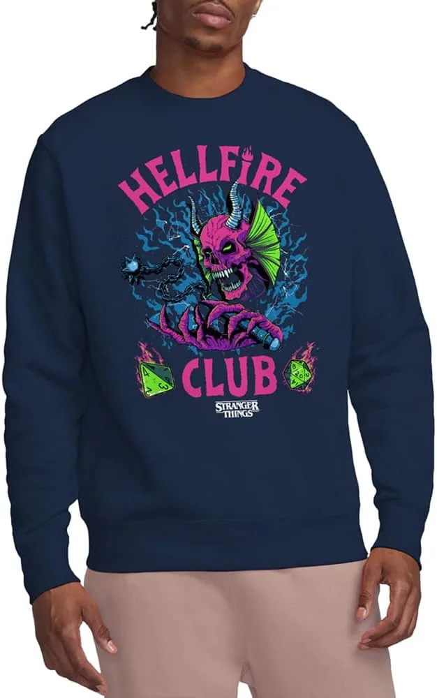 Stranger Things ▫️ Hellfire Neon Dice Camisola Unissexo, Azul-marinho Camisola Unissexo para Adulto