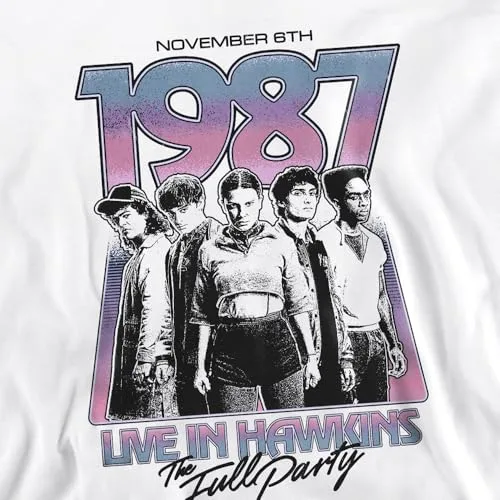 Stranger Things ▫️ Hawkins 1987 Póster da Visita de Grupo Camisola Unisexo, Branca Camisola Unisexo para Adultos 3