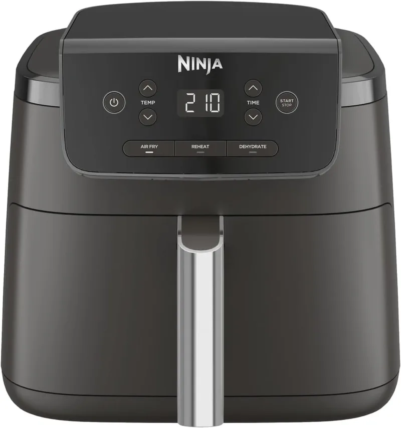 Ninja ▫️ Fritadeira de ar 4,7 l, recipiente único, 3 em 1, fritar, reaquecer, desidratar, 1-2 pessoas, digital, cozinha sem descongelar, gaveta e grelha antiaderentes, 2000W, preto AF110EU