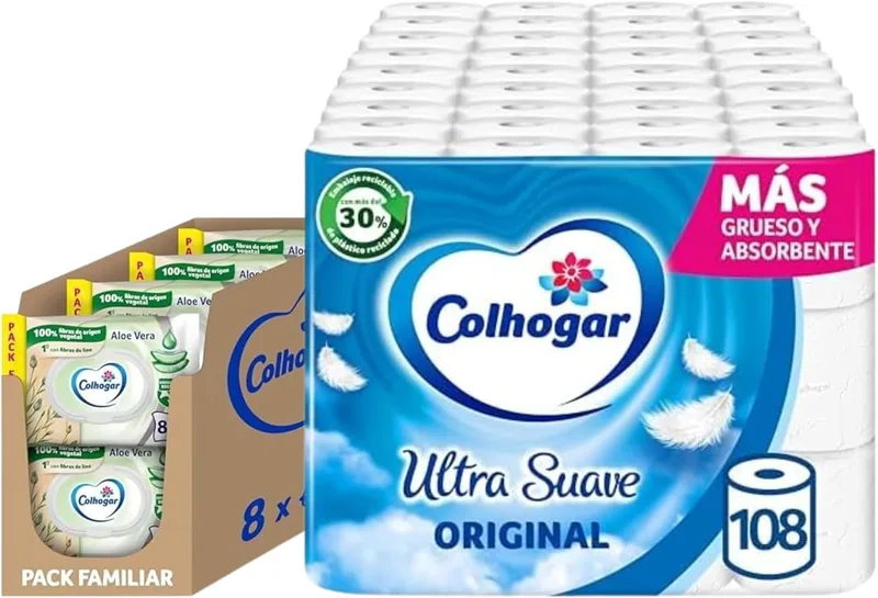 Colhogar ▫️ Pacote Económico Ultra Suave 108 rolos + Toalhitas Húmidas de Aloé 640 unidades