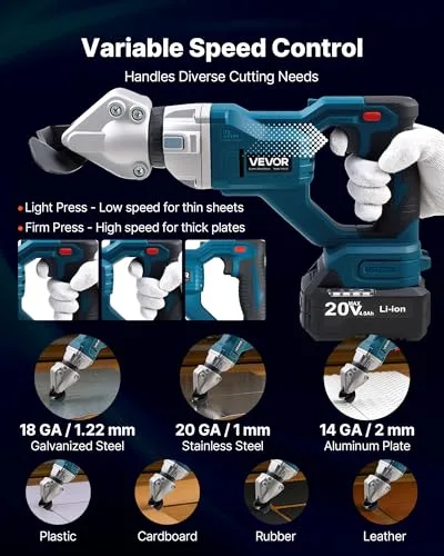 VEVOR ▫️ Tesoura de metal sem fios com cabeça giratória a 360°, lâminas duplas, corta aço galvanizado de 1,22 mm, aço inoxidável de 1 mm, alumínio, plástico e cartão, 25 000 RPM, 365 x 180 x 80 mm 3