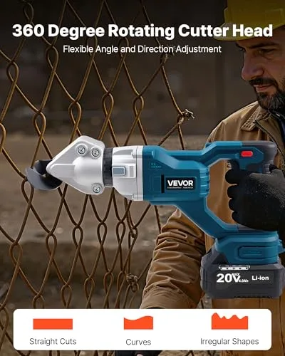 VEVOR ▫️ Tesoura de metal sem fios com cabeça giratória a 360°, lâminas duplas, corta aço galvanizado de 1,22 mm, aço inoxidável de 1 mm, alumínio, plástico e cartão, 25 000 RPM, 365 x 180 x 80 mm 4