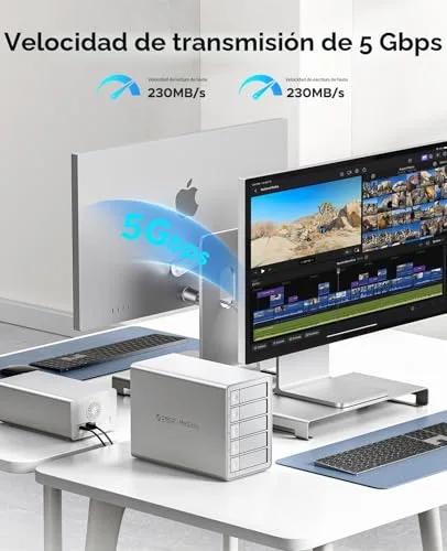 ORICO ▫️ Caixa de alumínio Raid para 5 compartimentos SATA HDD/SSD de 2,5/3,5 polegadas, USB 3.0 Tipo B 5 Gbps, Base de ligação para disco rígido, Compatível com RAID 0/1/5/10/PM (9958RU3) 4