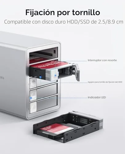 ORICO ▫️ Caixa de alumínio Raid para 5 compartimentos SATA HDD/SSD de 2,5/3,5 polegadas, USB 3.0 Tipo B 5 Gbps, Base de ligação para disco rígido, Compatível com RAID 0/1/5/10/PM (9958RU3) 6