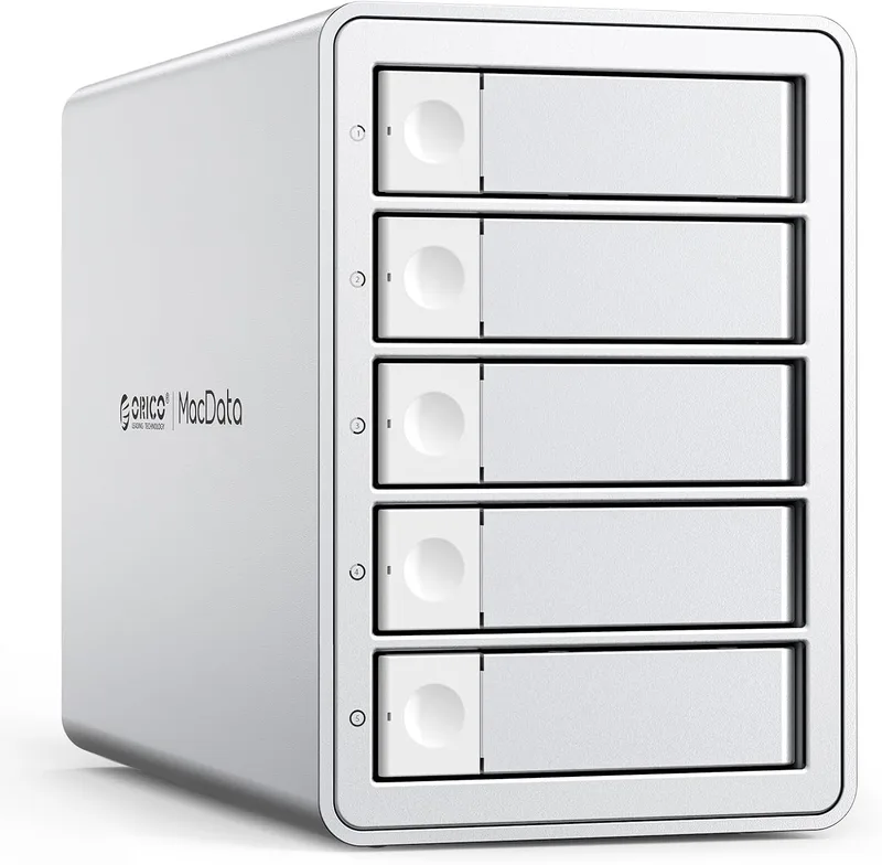 ORICO ▫️ Caixa Raid de alumínio com 5 compartimentos SATA HDD/SSD de 2,5/3,5 polegadas, USB3.0 Tipo B 5 Gbps, base de disco rígido, suporte para Raid 0/1/5/10/PM (9958RU3)