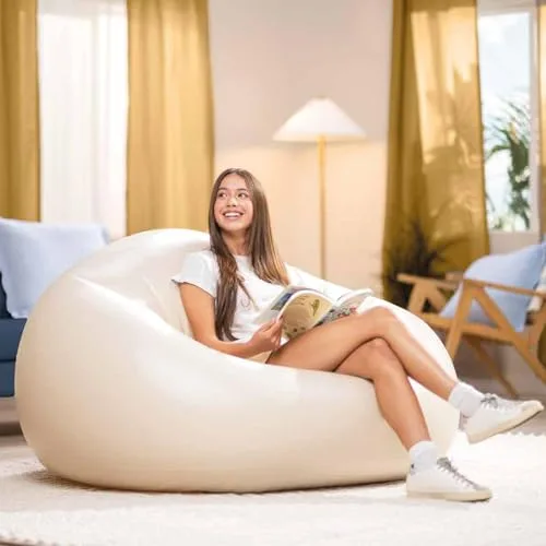 Intex ▫️ Poltrona insuflável Beanless Bag, bege, 137 x 127 x 74 cm, PVC resistente, máx. 100 kg, Assento individual, Pufe redondo, Mobiliário insuflável, Fácil de encher, Armazenamento simples (66505) 2