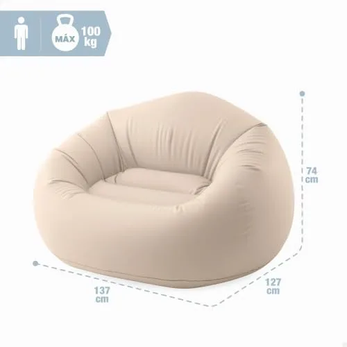 Intex ▫️ Poltrona insuflável Beanless Bag, bege, 137 x 127 x 74 cm, PVC resistente, máx. 100 kg, Assento individual, Pufe redondo, Mobiliário insuflável, Fácil de encher, Armazenamento simples (66505) 3