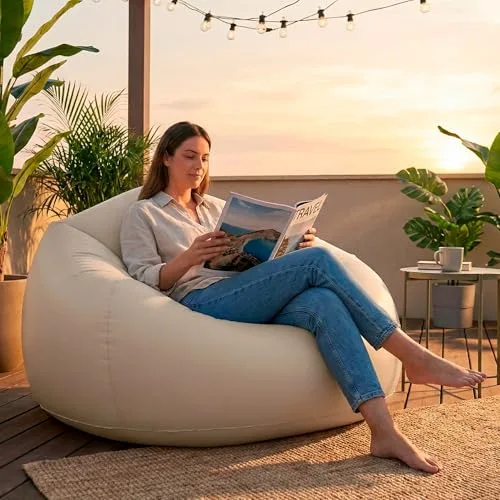 Intex ▫️ Poltrona insuflável Beanless Bag, bege, 137 x 127 x 74 cm, PVC resistente, máx. 100 kg, Assento individual, Pufe redondo, Mobiliário insuflável, Fácil de encher, Armazenamento simples (66505) 6